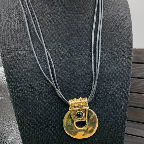 Chico's Vintage Style Gold Tone Disc Multi Leather Cord Necklace - Picture 4 of 7